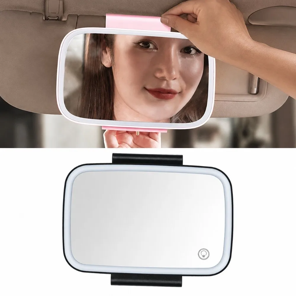 New With LED Lights Car Sun Visor Mirror Sun-Shading Clip On Design Vanity Mirror Touch Screen Cosmetic Mirror For Car Interior