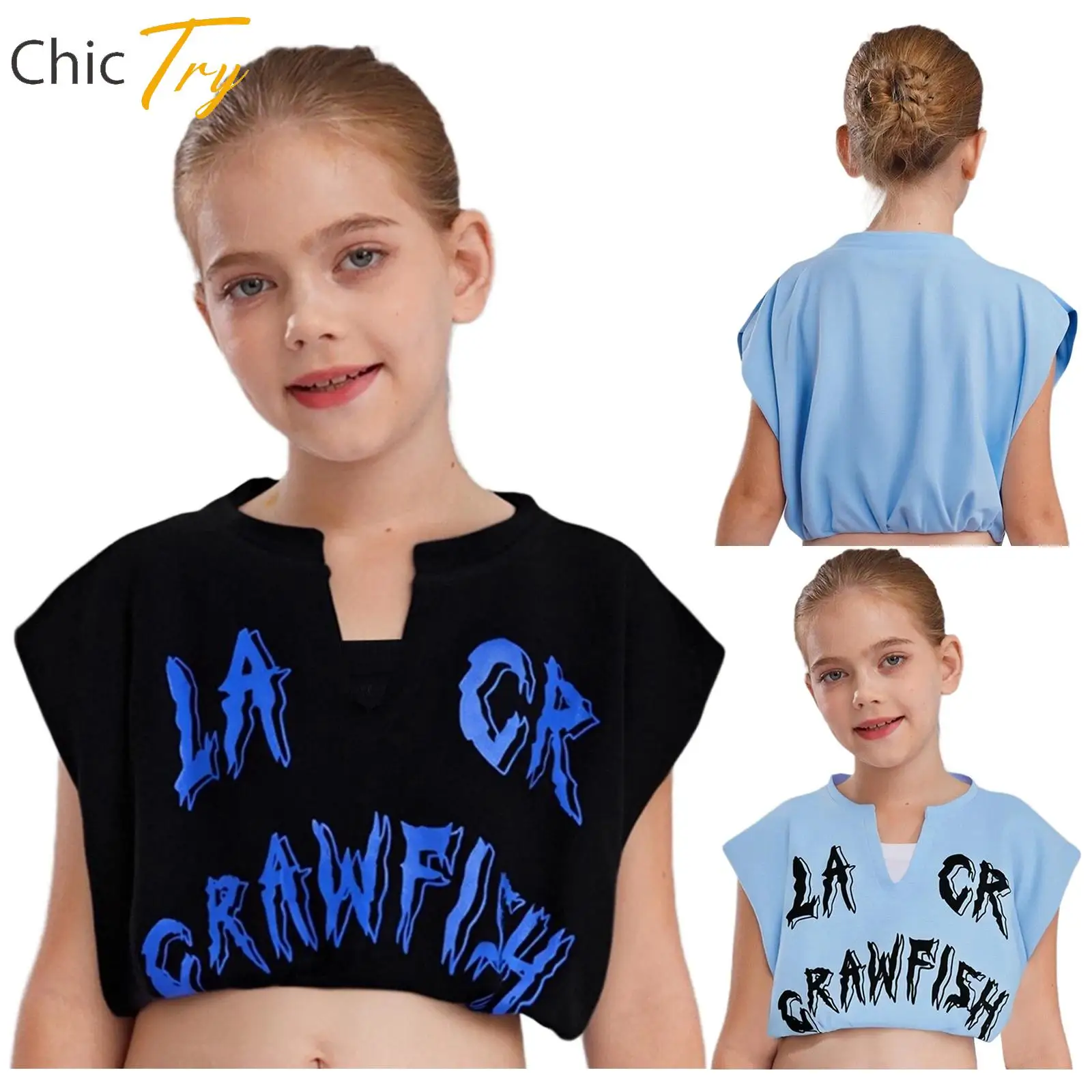

Girls Breathable Soft Fashion Crop Top V-Neck Sleeveless Tops with Built-in Camisole for Hip-Hop Jazz Dance Performance Party
