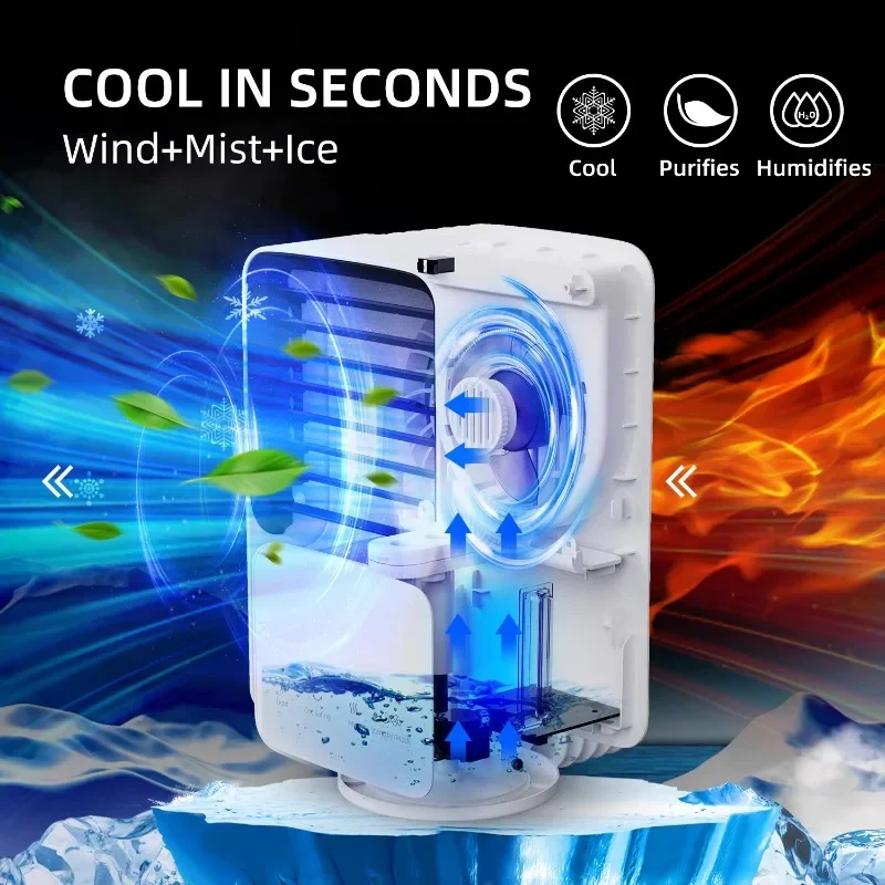 Mini 4 in 1 Ice Box Water Tank Mini Desktop Air Cooler Portable