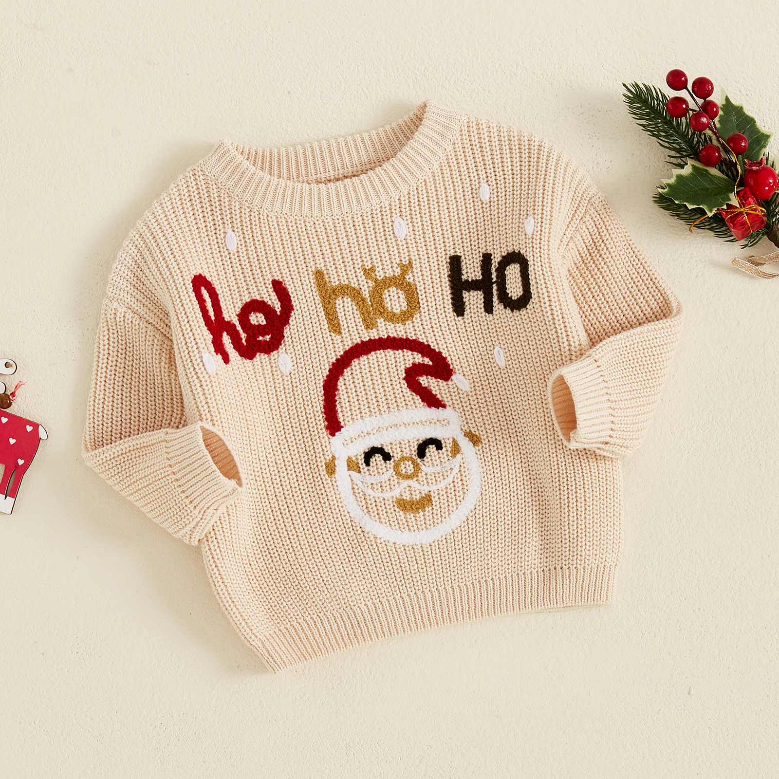 Newborn Girl Boy Sweater Casual Santa Letter Embroidery Warm Knitted Long Sleeves Pullover Infant Knitwear for Toddler