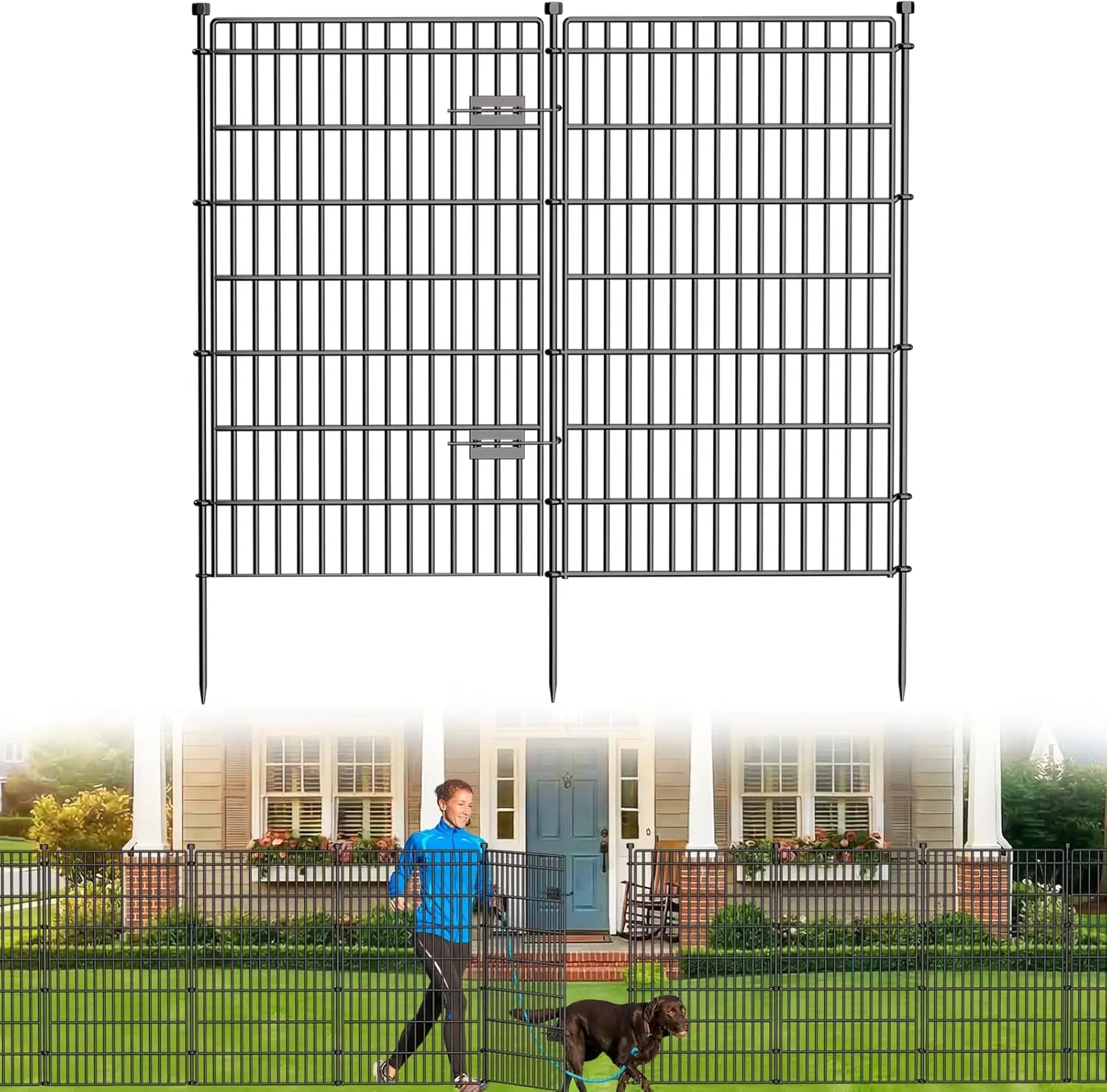 

10-Panel No Dig Garden Fence with Gate, 44in x 23.6ft, Rustproof Metal Pet Fencing for Yard, Patio, Flower Bed - Easy Install