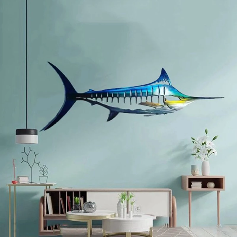 

Metal Shark Wall Decor Art Ocean Fish Hanging Wall Sculpture Living Room