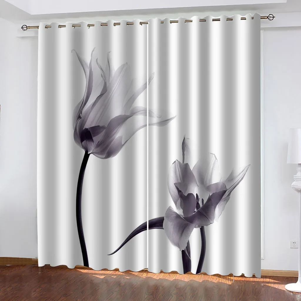 

HUANZHUANG Bedroom Curtains Abstract Flower Art Print Pattern Grommet Window Drapes For Bedroom Living Room 2 Panels Room Darken
