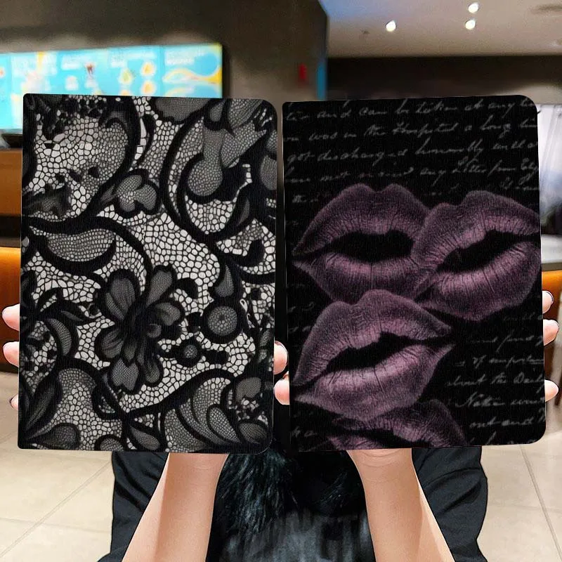 

Black Floral Lace Fabric Gift Tablet Case For Lenovo Xiaoxin Legion Pad Tab Pro GT Y700 Gen4 2 11 P11 M10 K10 3rd Plus Gen