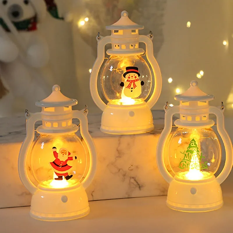 Portable LED Lantern Christmas Night Light, 3 Festive Santa Snowman Tree Designs, Battery Operated Table Ornament for Bedroom
