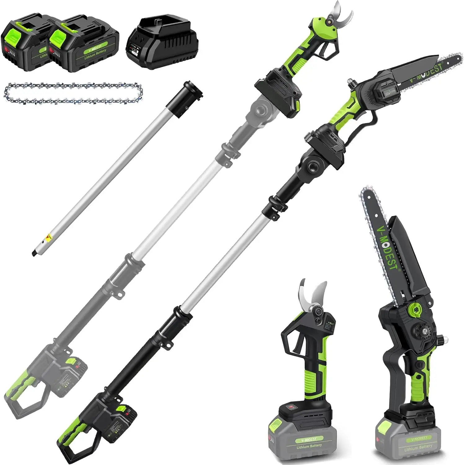 

Cordless Pole Saw Pruning Shears 8 Inch Electric Tree Trimmer 15ft Max Extension Pole Two 4 0Ah Batteries For Garden