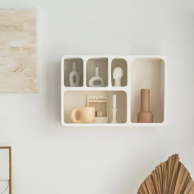 ‌Wall-Mounted Shelf, Geometric Floating Shelves, White Modern Wall Cabinet, Stylish Living Room Storage for Home Decor
