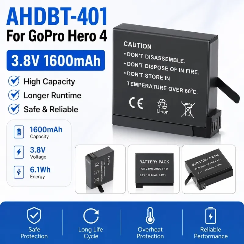 [New] [AHDBT-401] for Hero 4 GoPro Hero4 Camera 3.8V 1600mAh Rechargeable High Quality Action