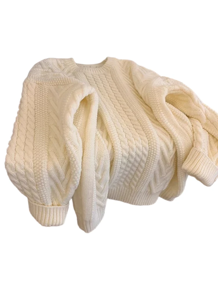 

Women's Knitted Sweater Inner Wear Turtlene Thiened Warmth Autumn Winter White Twist Casual Sle Sweet Version Loose Fit