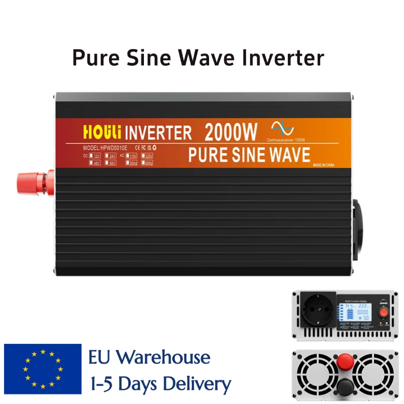 HOULI inverter pure sine 12v 220v Solar frequency converter 3000w 4000w 5000w 6000w 50hz EU SOCKETS LCD with remote controls