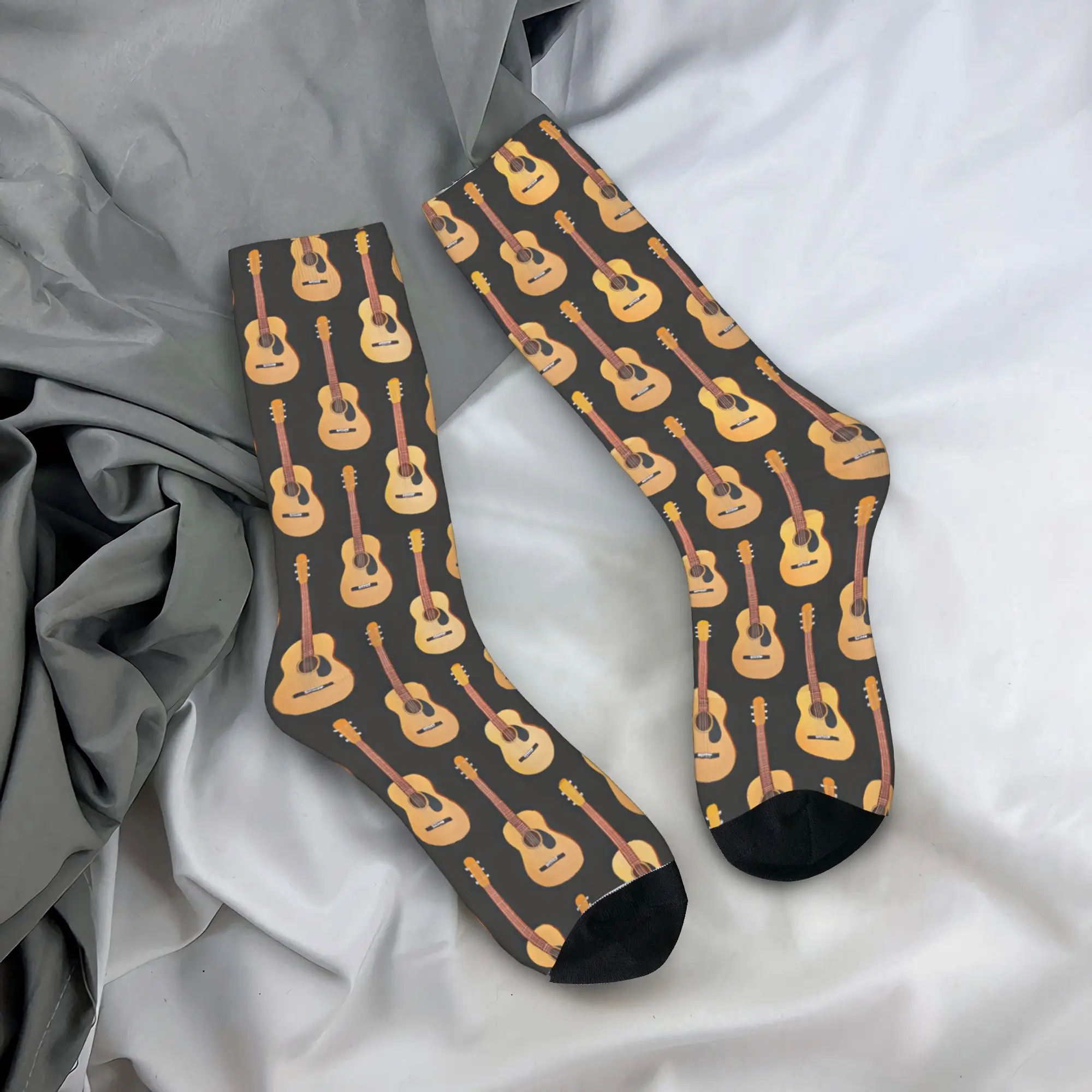 Light Wood Acoustic Guitar Socks  Anti Skid Stockings Couple Warm Soft Outdoor Socks Autumn Trendy Graphic Socks
