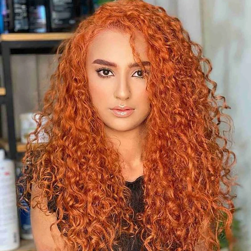 200 Density Ginger Deep Wave 30 36 Inch 13x4 Lace Front wig Orange Curly 13x6 Human Hair Lace Frontal Brazilian Wigs For Women