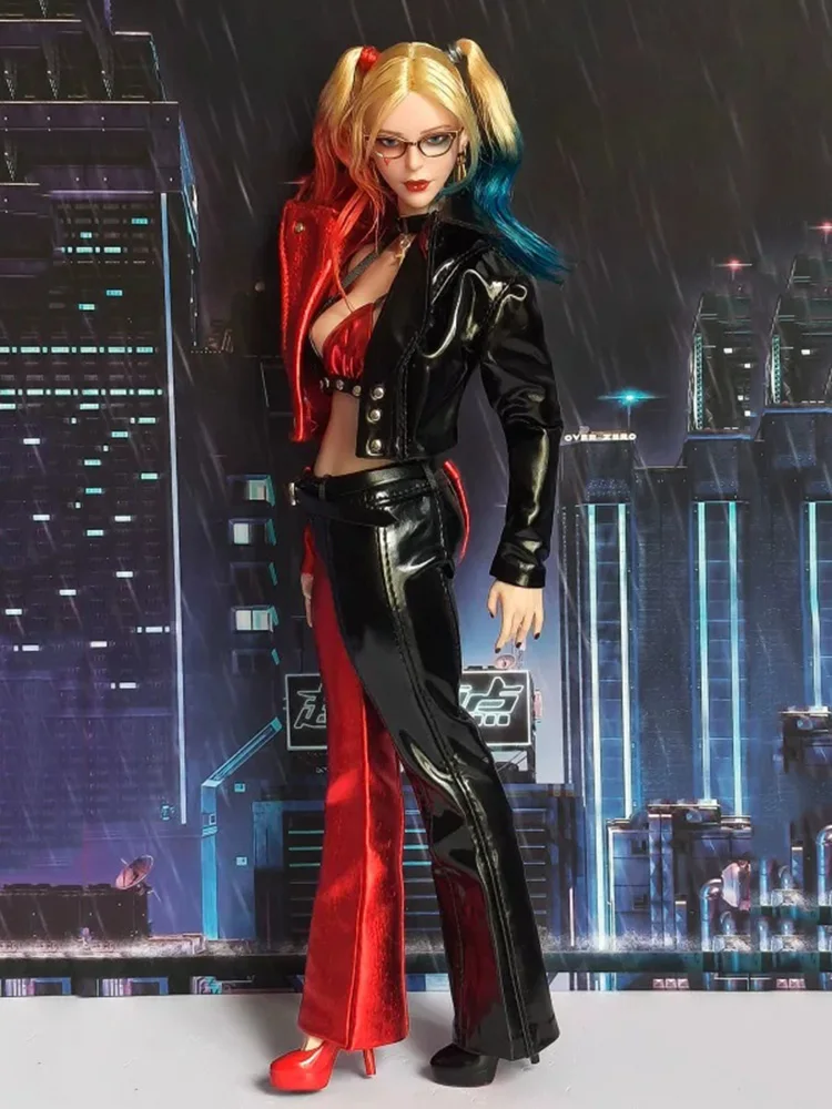 1/6 Scale Joker Girl Leather Clothes Set Clown Color Blocking Jacket Bra Pants Sets for 12in Action Figure Body Model Toys - view 4