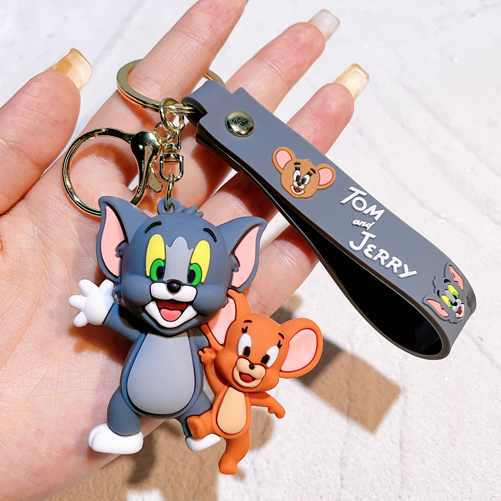 Tom and Jerry Anime Cartoon Ornament Keychain Car Key Bag Pendant Cute Cat And Mouse Action Doll Collectibles Kids Gift Toys