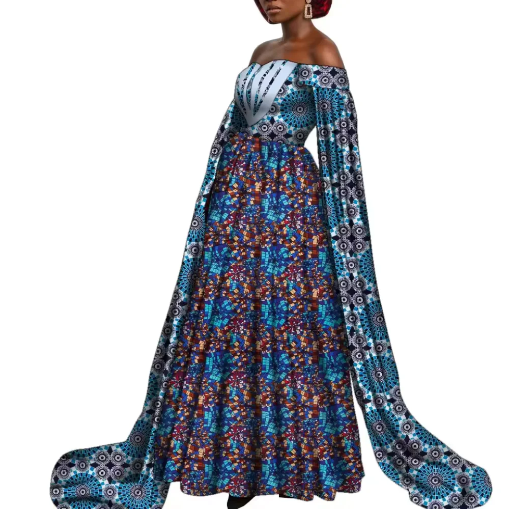 

Летние вечерние платья для женщин с длинными рукавами, хлопковые, с африканским цветочным принтом, с открытыми плечами, в стиле дашики, больших размеров, платье-халат.