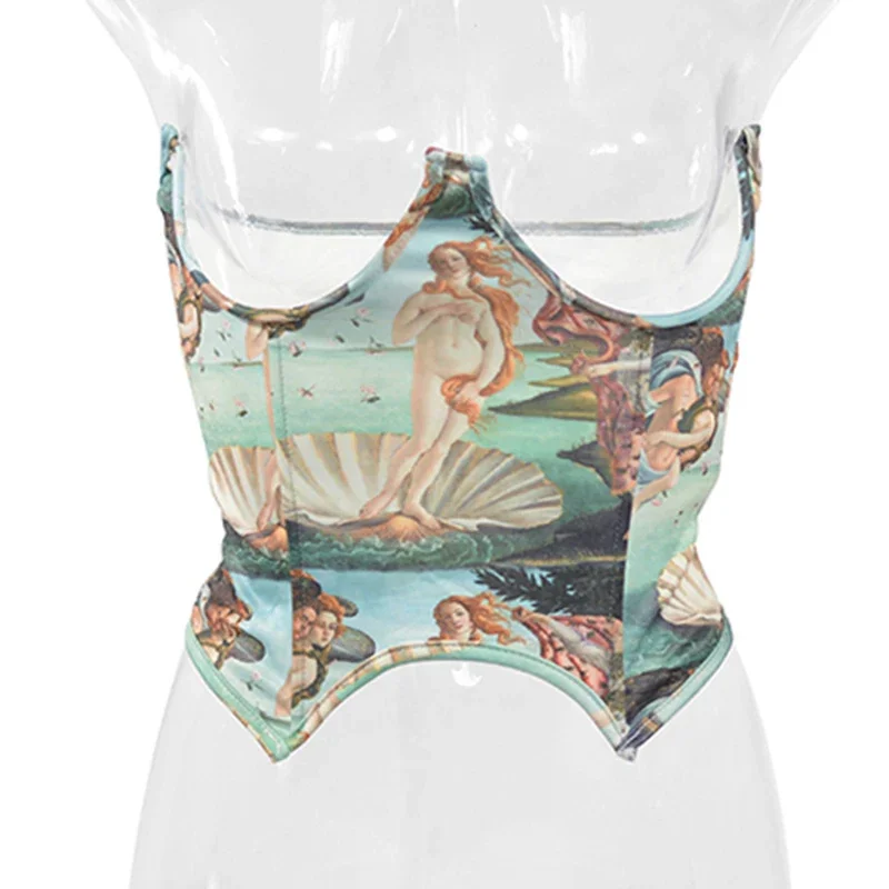 

Женский корсет под грудью, новый европейско-американский стиль, узкая грудь, ретро-принт, Венеры, картина маслом, ремесленные ремни, галстук на талии