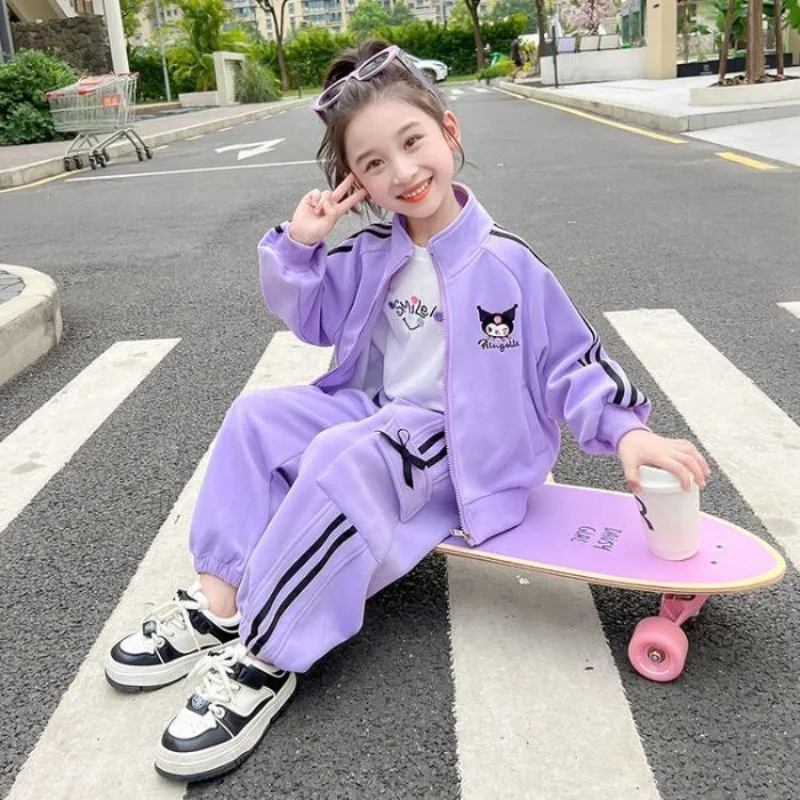 

Kawaii Kuromi Sanrio Students Comfortable Warm Sports Clothes Children Lovely Warm Trousers Hoodie Birthday Gift for Kids