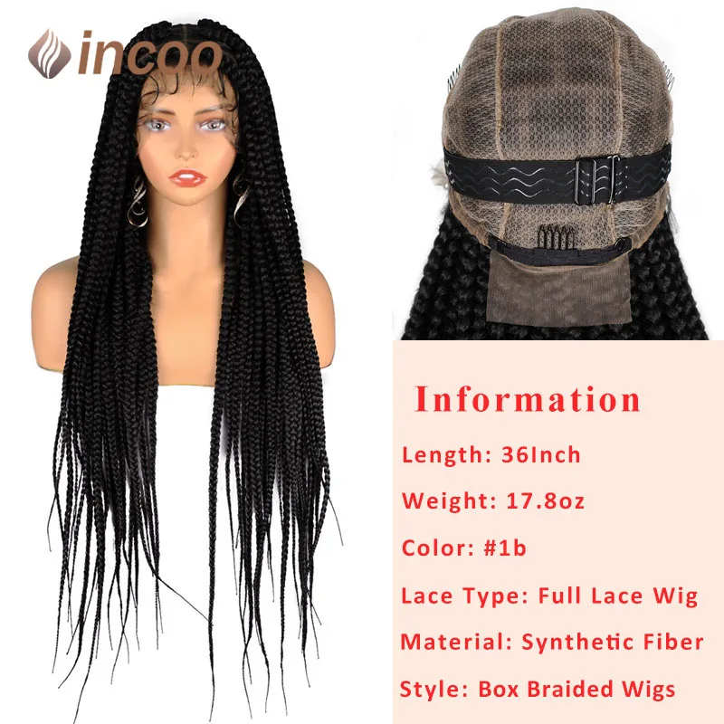 Synthetic Full Lace Wigs 36" Large Square Knotless Box Braided Wigs For Women Jumbo Braided Wigs Full Double Lace With Baby Hair