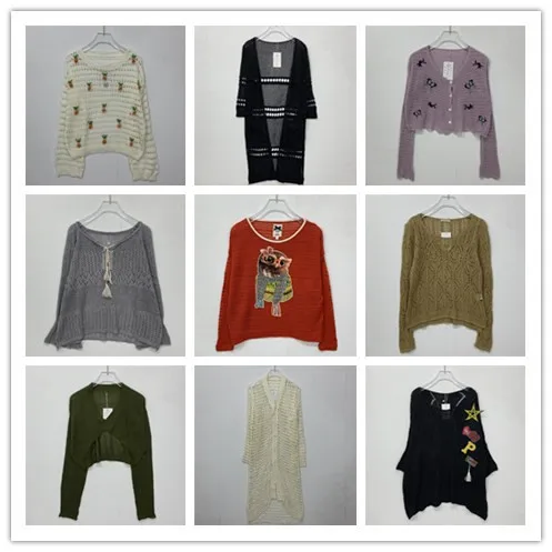 

Handmade Vintage Hollow out Knitted Sweater with Tassel Cloak Sweet Sle V-Ne Long Sve Loose Fit Cotton Blend Sweater