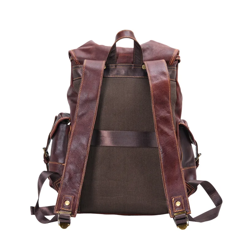 Retro Men's Shoulder Bag Leather Casual Backpack Tannin Leather European Retro Travel Bag Computer Bag Leather backpack