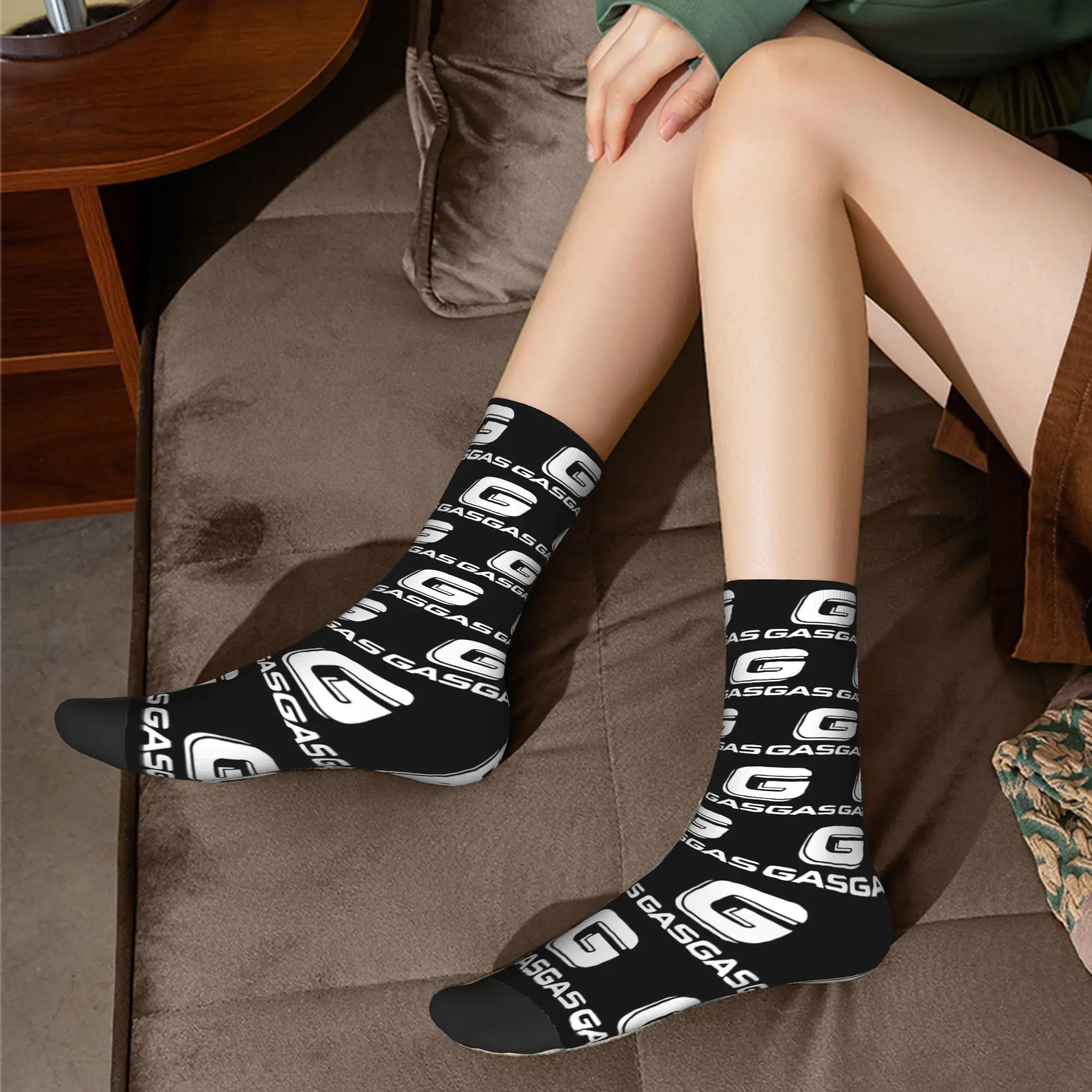 Custom Funny Printing G-Gasgases Logo Motor Socks for Women Men Stretch Summer Autumn Winter Racing Crew Socks