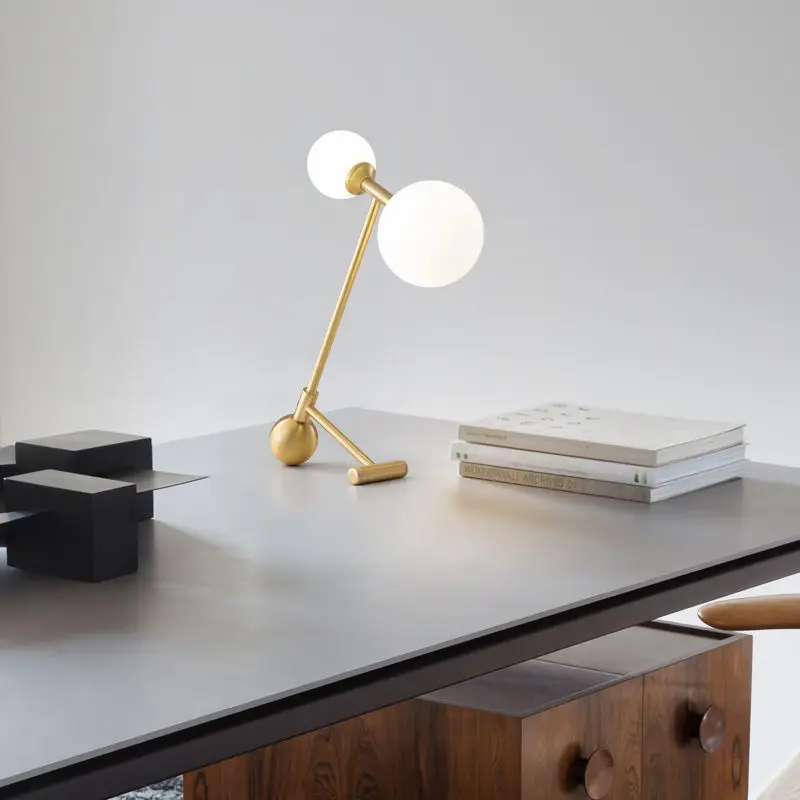 Nordic Style Eye Protection Full Copper Desk Bedside Desk With Frosted Glass Spherical Shade Led Children Room Lamp