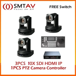 Free Shipping 3pcs SDI PTZ Camera 10X  Zoom Live Streaming Camera  for Church Business Meeting and 1PCS PTZ Camera Controller