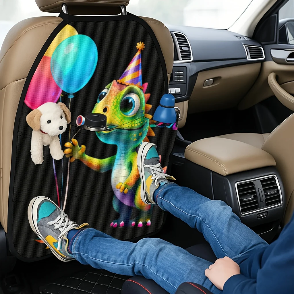 2pcs 2D Printed Car Seat Back Protector Pads Cute Dinosaur Trumpet Balloon Party Theme Pattern Printed Car Seat Back Protector P