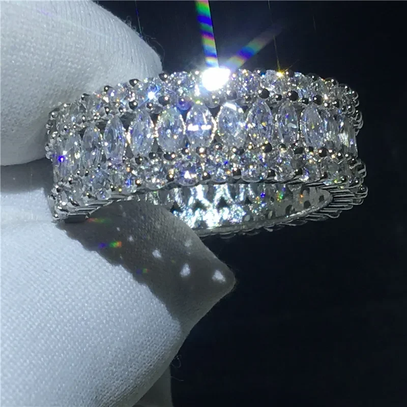 Vintage Finger Ring 925 Sterling Silver Lab Diamond Engagement Wedding Band Rings for Women Bridal Jewelry