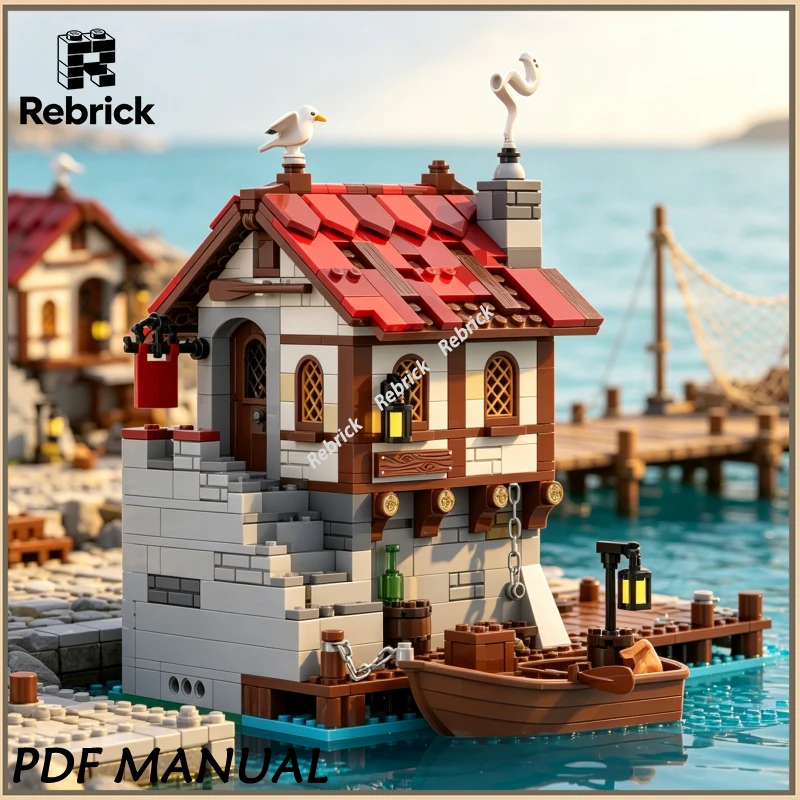 MOC Historic Farm Cottage Building Blocks Medieval European Countryside Residence Desktop Brick Decor