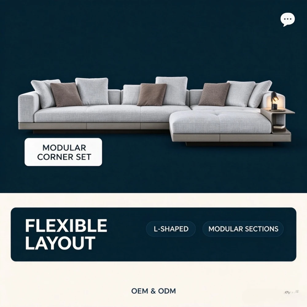 Italian Luxury Connery Corner Sofa, Modern Designer Linen Modular Sectional Couch for Villa Living Room