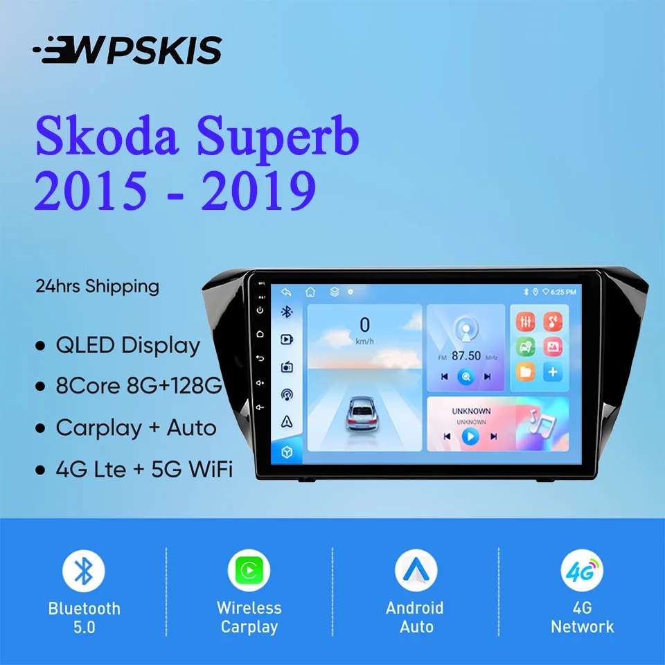 

Android 14 8G For Skoda Superb 2015 - 2019 Auto Radio Stereo Multimedia Video Player GPS Navigation Monitor 4G Lte WiFi Carplay