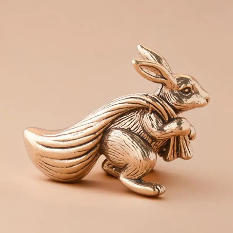 Money Bag Home Office Desk Decoration Twelve Zodiac Rabbit Tea Pet Brass Ornament Craft