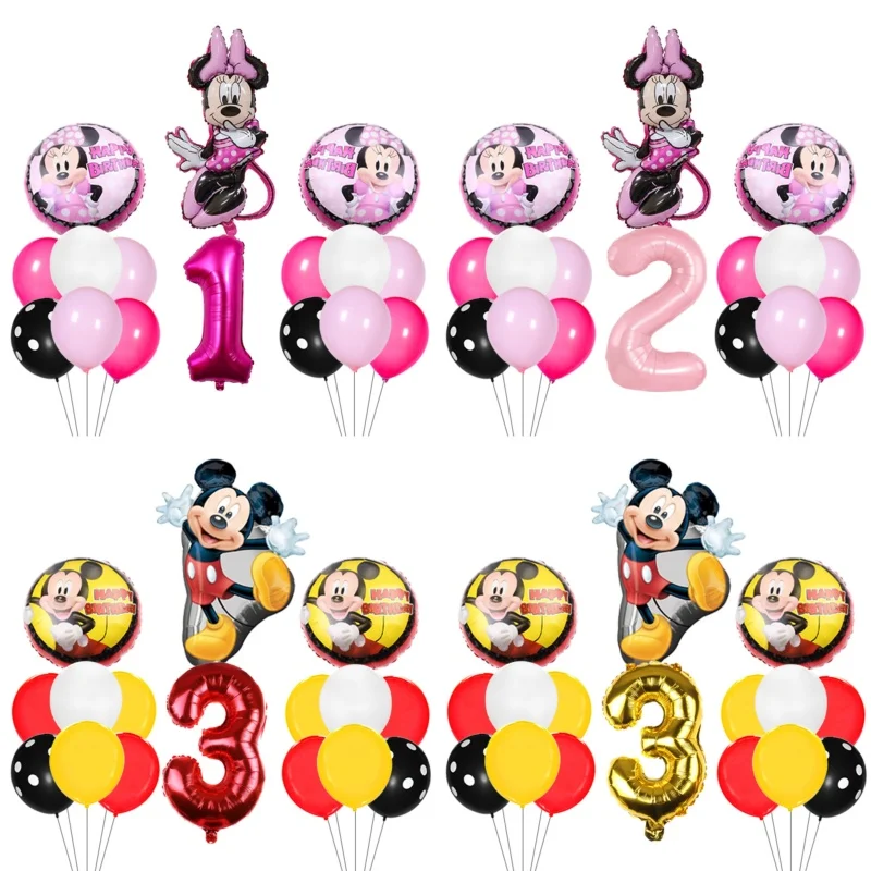 Juego de Globos de Látex con Diseño de Mickey Mouse, Decoración para Fiestas de Cumpleaños Infantiles, Globo con Número