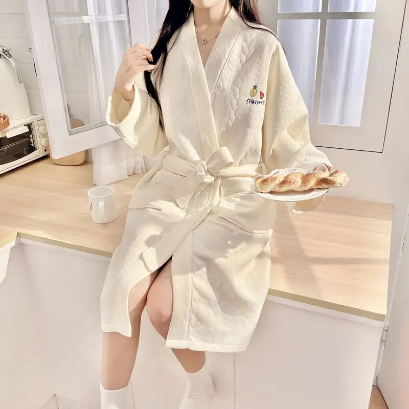 

robe Women's pajamas Spring autumn winter cotton Sleepwear loose bathrobe Japanese style sweet premium feel keep warm homewear
