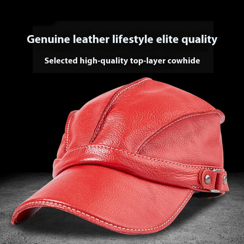 

Genuine Leather Men's Baseball Cap Thin Breathable in Spring Autumn Made of 1st Layer Cowhide Adjustable Trendy