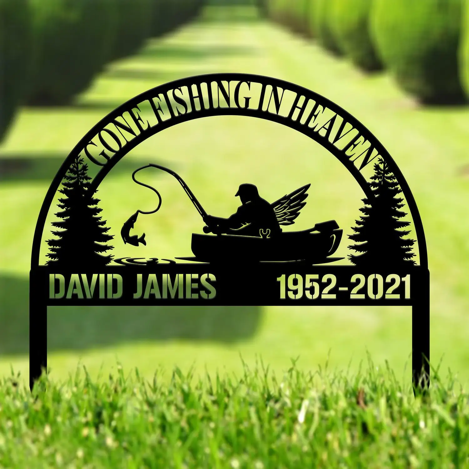 Estaca de placa memorial personalizada para pesca no céu, marcador de sepultura memorial, estaca memorial de pescador para perda de pai