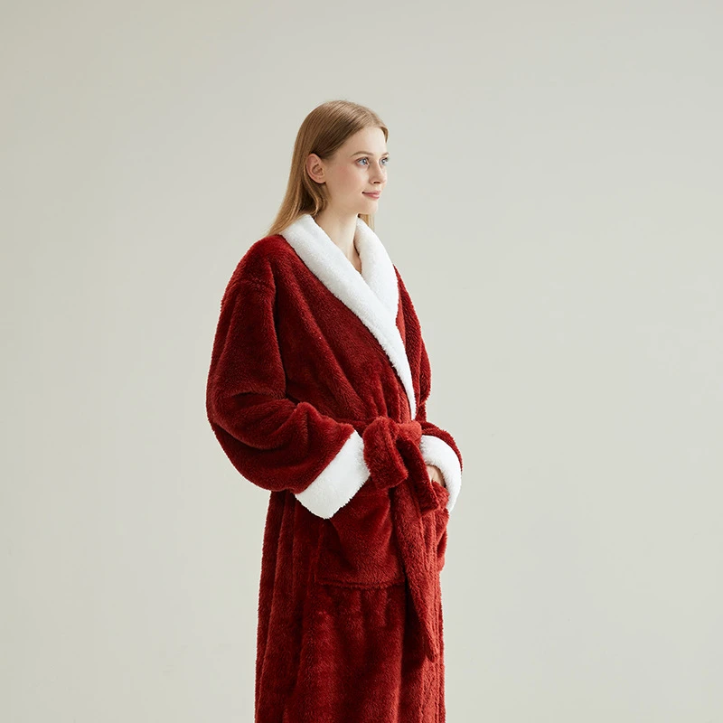 2025 Otoño Invierno nueva ropa de dormir cálida franela gruesa parejas bata larga de Navidad Coral polar Kimono Albornoz bata