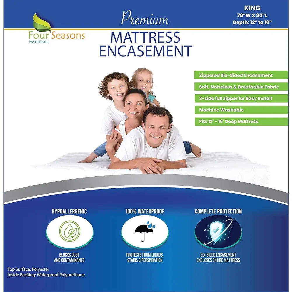

King Size Mattr Protector Bed Bug Waterproof Zippered Cover - Hypoallergenic Premium Quality Encasement Protects Against