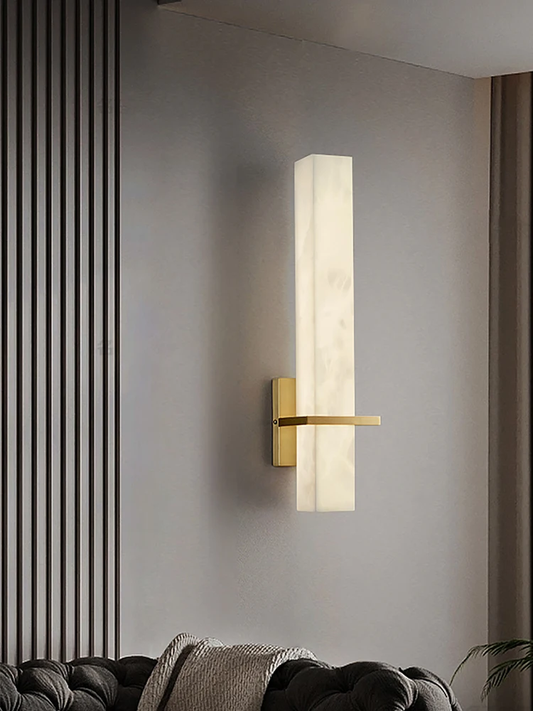 

High-end Brass Wall Lamps Indoor Natural White Spanish Marble Home Modern Cottage Sconces Luxury Wall Lights for Living Room LED