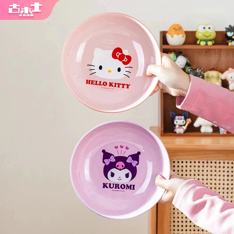 For Sanrio Anime Ceramic Plates Cinnamoroll Kuromi Cute Pattern Home Children Dinner Plate Kitchen Tableware Dessert Fruits Dish