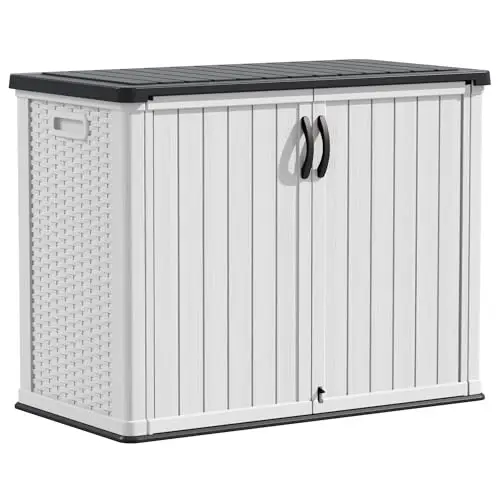 Outdoor Storage Cabinet 26 Cu Ft with Lockable Doors, Horizontal Storage Shed Waterproof Patio Tools Storage Box for