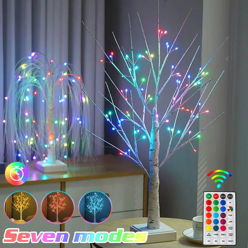 60cm LED Willow Night Light Timeable Christmas Decorations Table Lamp With 7 Modes Remote  Control For Wedding Party Home Decor