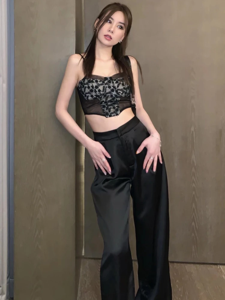 ADAgirl Acetate Satin Baggy Pants Women Y2k White High Waist Wide Leg Trousers Streetwear Fashion Casual Korean Mujer Pantalon