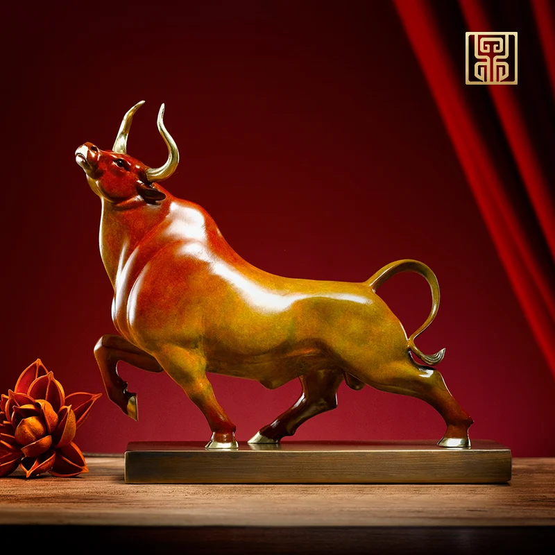 high grade Deco art HOME Company business stock market bring wealth GOOD LUCK Fortune cow bull Copper Sculpture statue