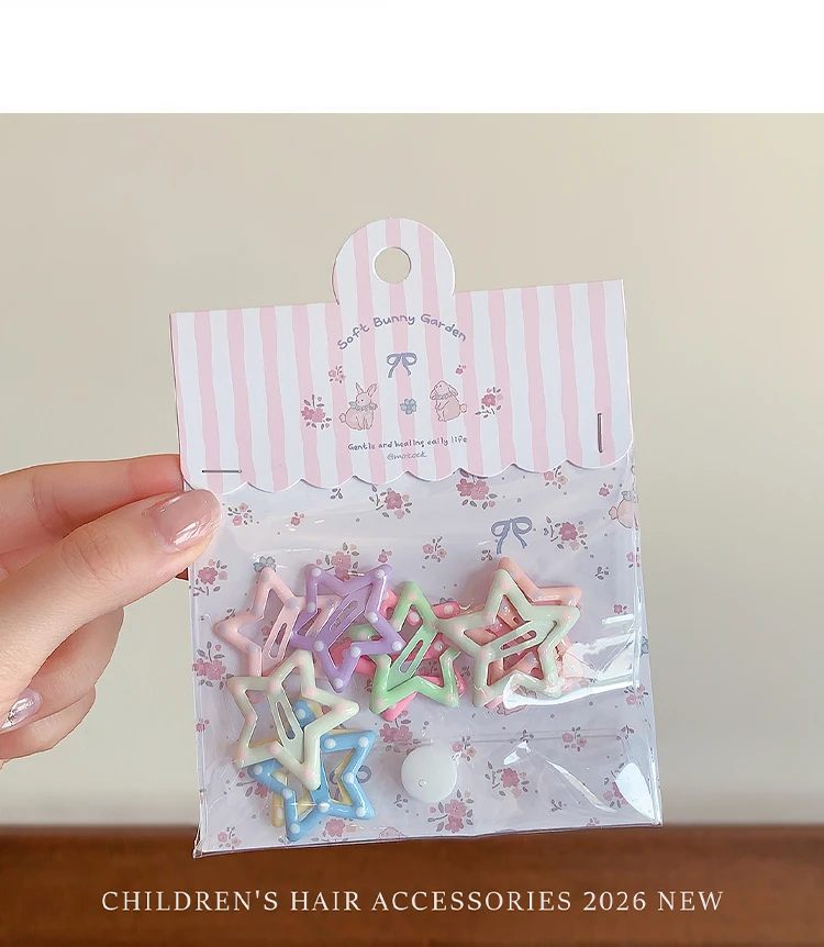 10 Stück/Set Niedliche Stern-Herz-Wolken Haarspangen für Kleinkind-Mädchen Pastellfarben Ohne Haarschäden Kinder-Haarklammern Accessoires – Detail 5