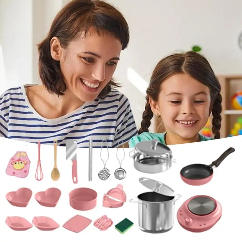 Juego de 22 Uds de juguetes de cocina para niños, utensilios de cocina pequeños realistas, accesorios para niños, aprendizaje seguro en el aula