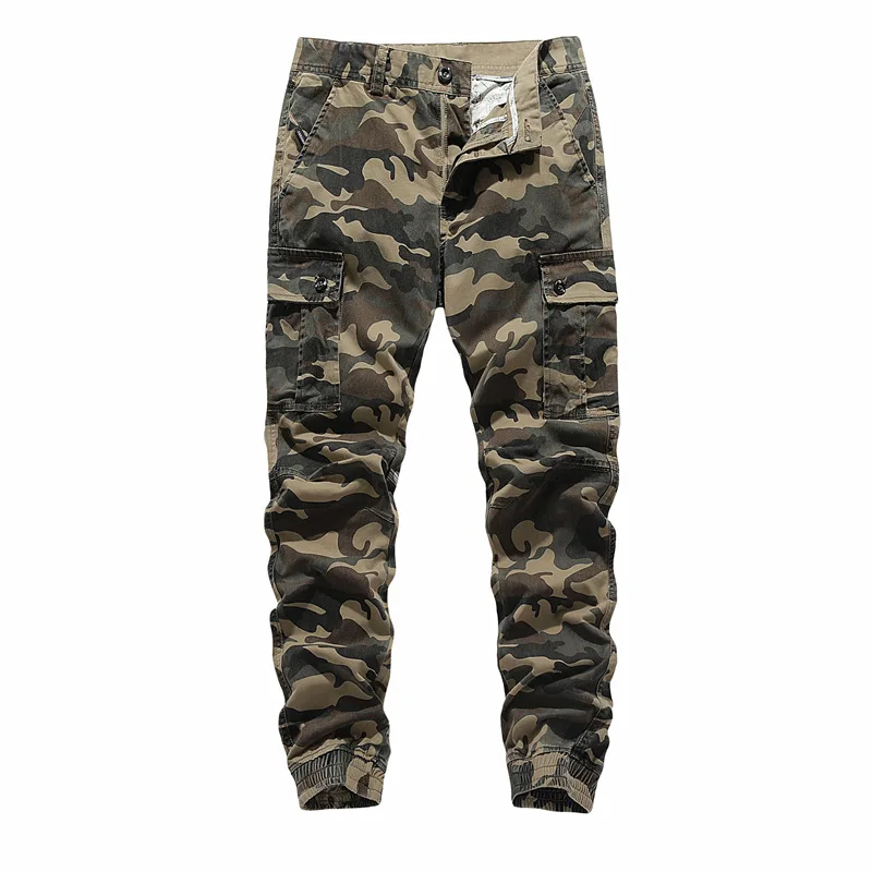 Fashion Cargo Pants Men High Street Cotton Jogger Pants Ankle Banded Casual Trousers Men\'s Pants Camouflage Black MY031