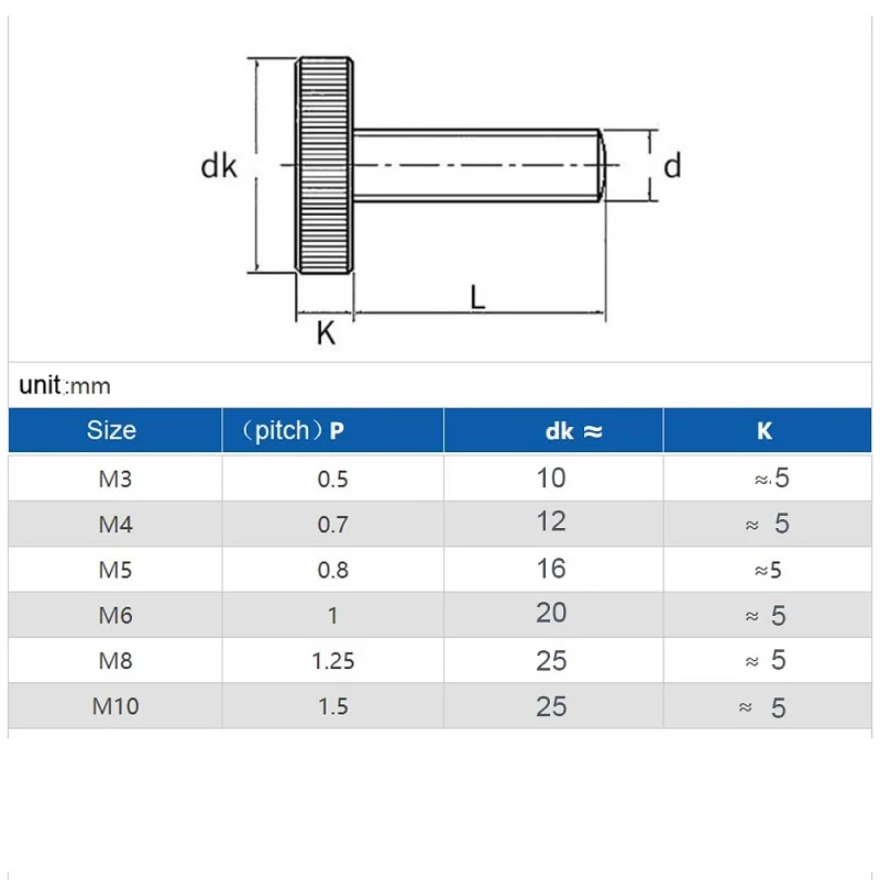 304 Stainless Steel M2m2.5m3m4m5m6m8m10 Knurl Flat Round Hand Tighten Curtain Wall Glass Thumb Screw Bolt Advertising Nail