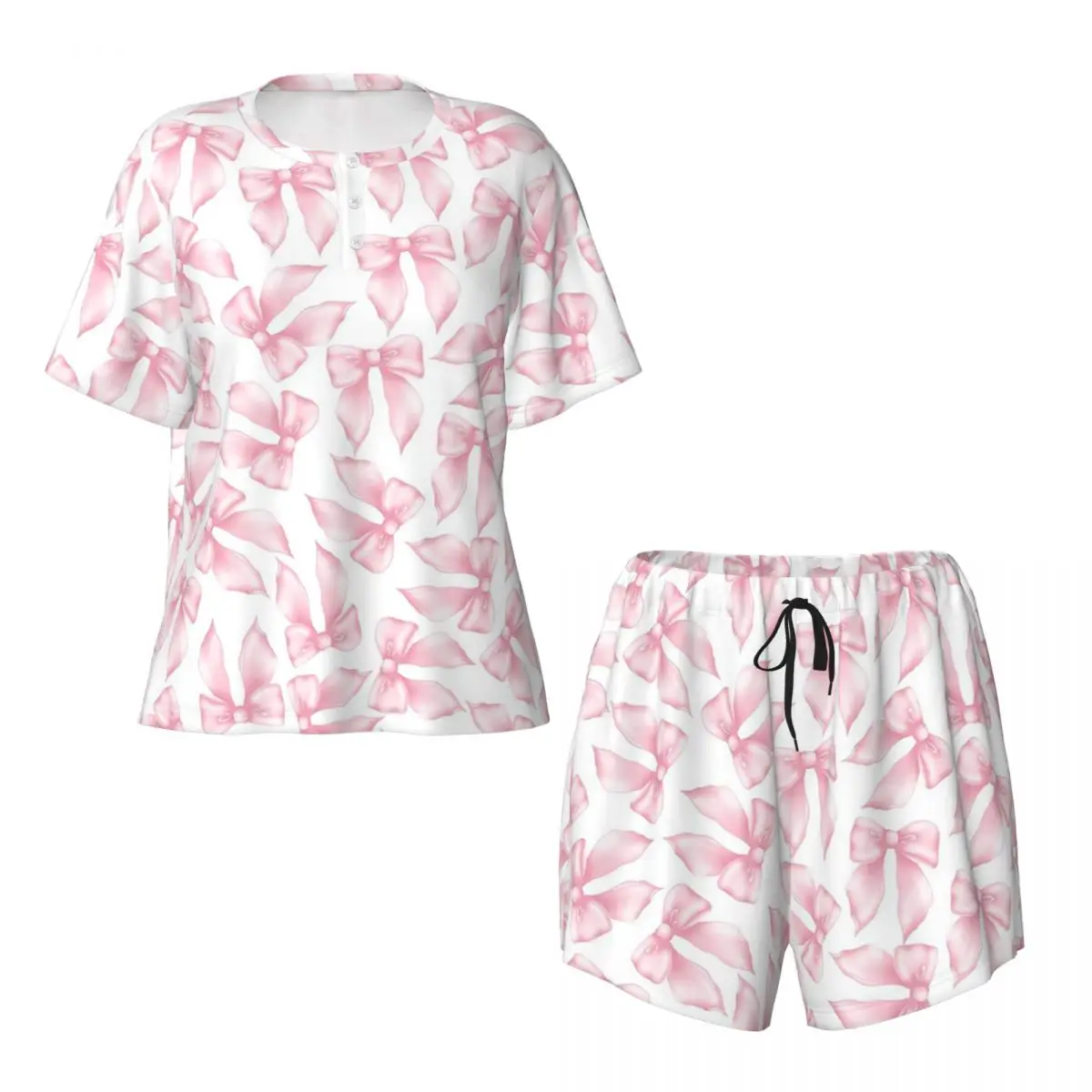 Cochuette – chemise de nuit à manches courtes et col rond, motif Bliss, rose, pour dormir, ensemble pyjama doux pour femmes, pantalon court